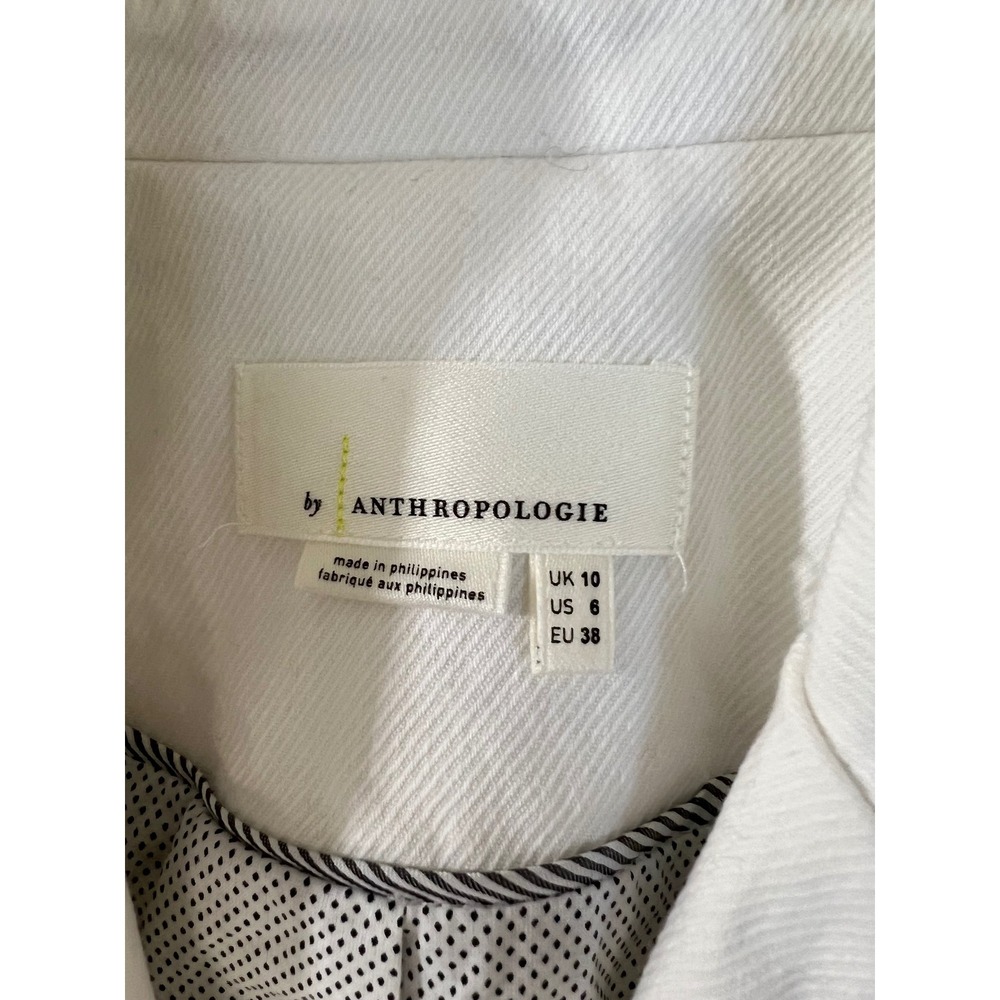 Anthropologie Cottagecore Blazer Jacket White Cargo Pocket Sz 6 Military Coastal - Picture 10 of 10